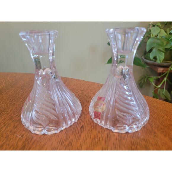 VTG Pair Anna Hutte Bleikristall Clear 24% Lead Crystal Candlesticks Germany - Picture 6 of 10